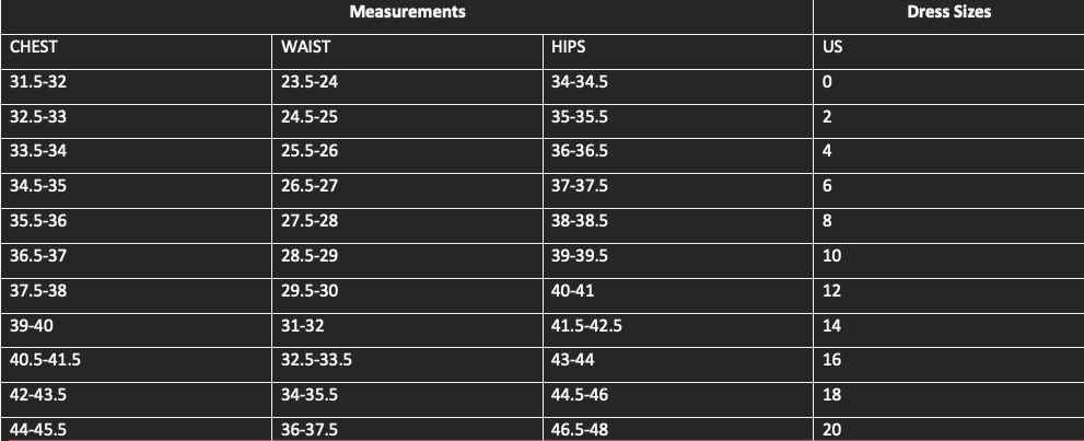 To Female Clothing Size Conversion Chart